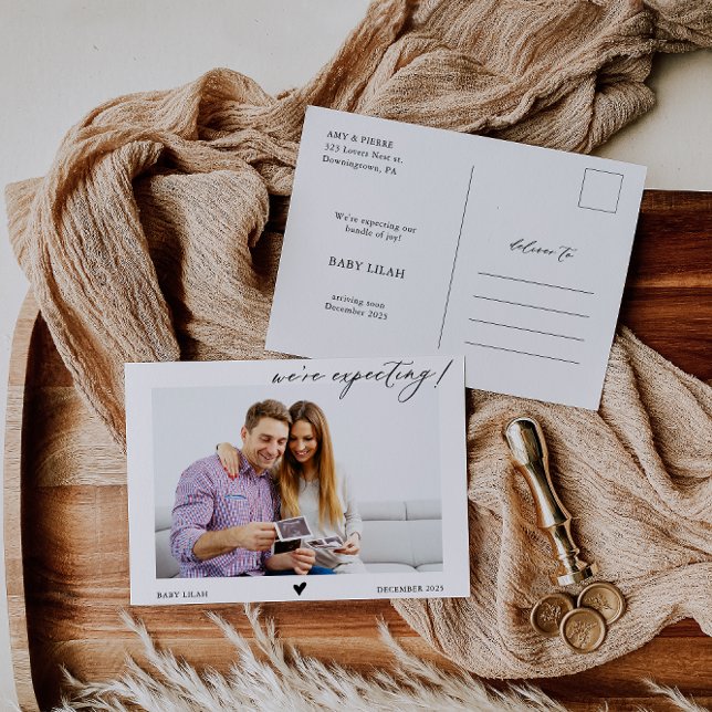 Calligraphy We're Expecting Baby Announcement  Postcard (Creator Uploaded)