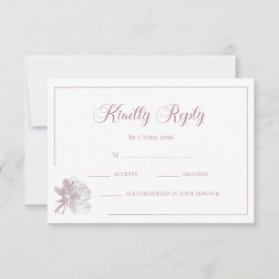 Calligraphy White Blush Pink Floral Wedding RSVP Card