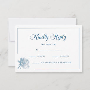 Calligraphy White Dusty Blue Floral RSVP Wedding Card