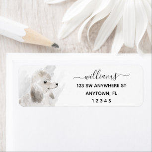 Calligraphy White Poodle Dog Return Address