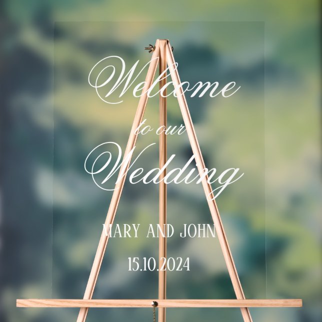 Calligraphy white Simple script wedding welcome Acrylic Sign (Neutral)