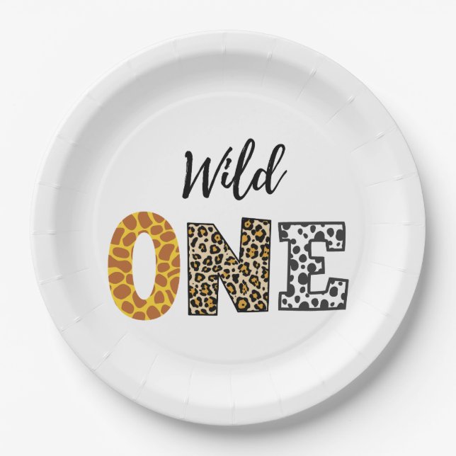 Calligraphy wild one white Paper Plate (Front)