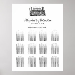 Calligraphy & Wine Wedding Seating Chart Poster