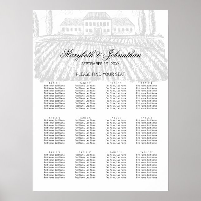 Calligraphy & Wine Wedding Seating Chart Poster (Front)