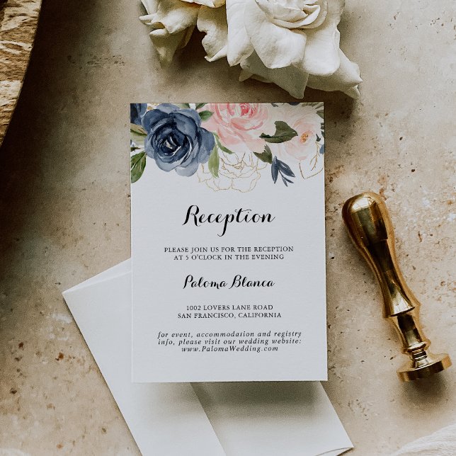 Calligraphy Winter Floral Wedding Reception Enclosure Card (Creator Uploaded)