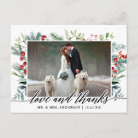 Calligraphy Winter Greenery Love Thanks Wedding