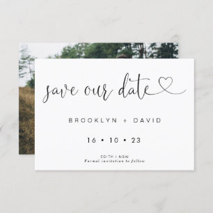 Calligraphy With Heart Wedding Save The Date Card