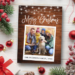 Calligraphy Wood Lights Instant Camera Photo Postcard<br><div class="desc">Modern Fun Calligraphy Script,  Instant Camera Style Photo Merry Christmas Postcard - Rustic Country Wood with String Lights</div>