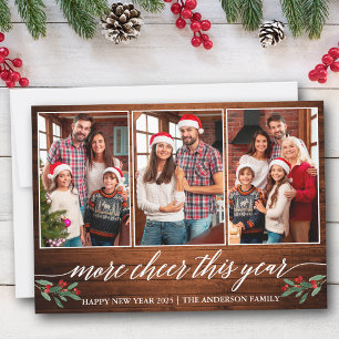 Calligraphy Wood More Cheer This Year 3 Photo  Holiday Card