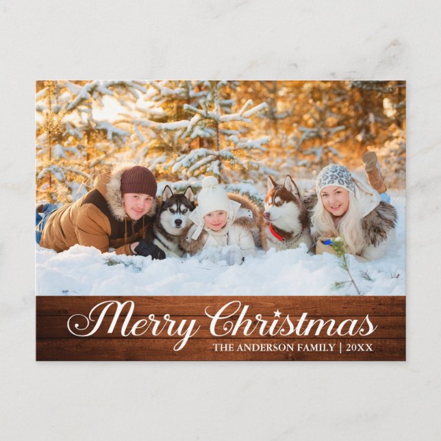 Calligraphy Wood Photo Merry Christmas Star Postcard (Front)