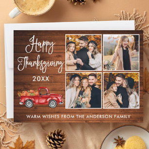 Calligraphy Wood Thanksgiving Truck 4 Photo Holiday Card