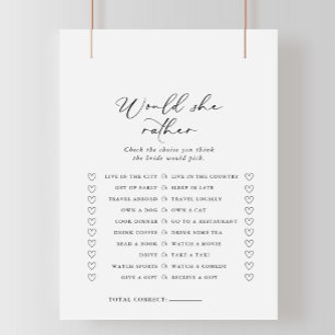 Calligraphy Would She Rather Bridal Shower Game