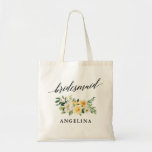 Calligraphy Yellow Floral Bridesmaid Name Tote Bag<br><div class="desc">Modern Elegant Calligraphy,  Watercolor Yellow White Floral Bridesmaid Name Tote Bag</div>