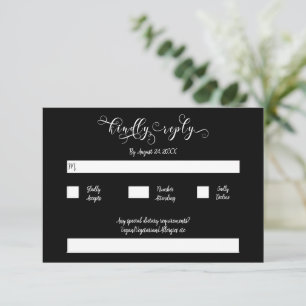 Calligrapy Script Traditional Black Wedding RSVP Enclosure Card