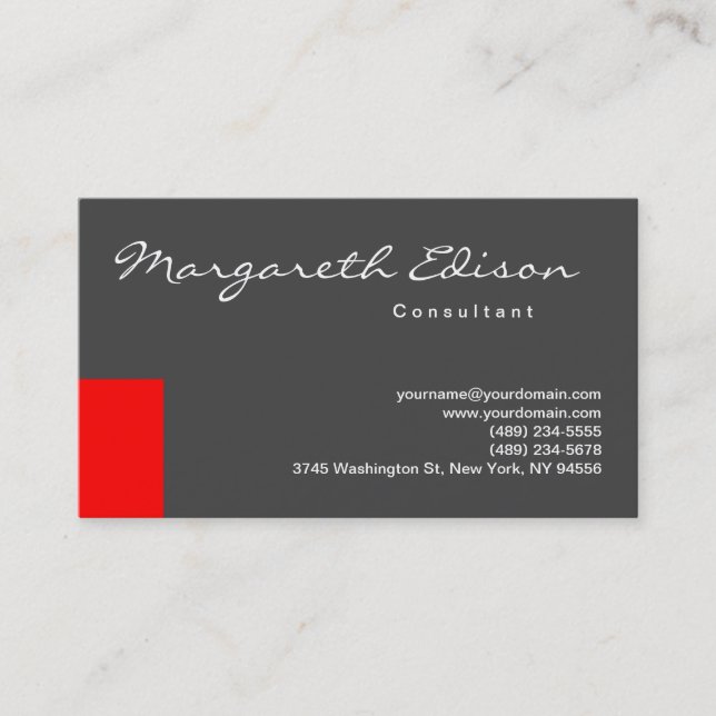 Calligrigraphy Red Stripe Grey Clear Business Card (Front)