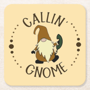 Callin’ Gnome  Square Paper Coaster