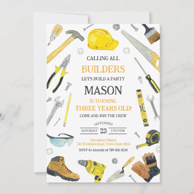Calling All Builders Construction Tools Birthday  Invitation (Front)