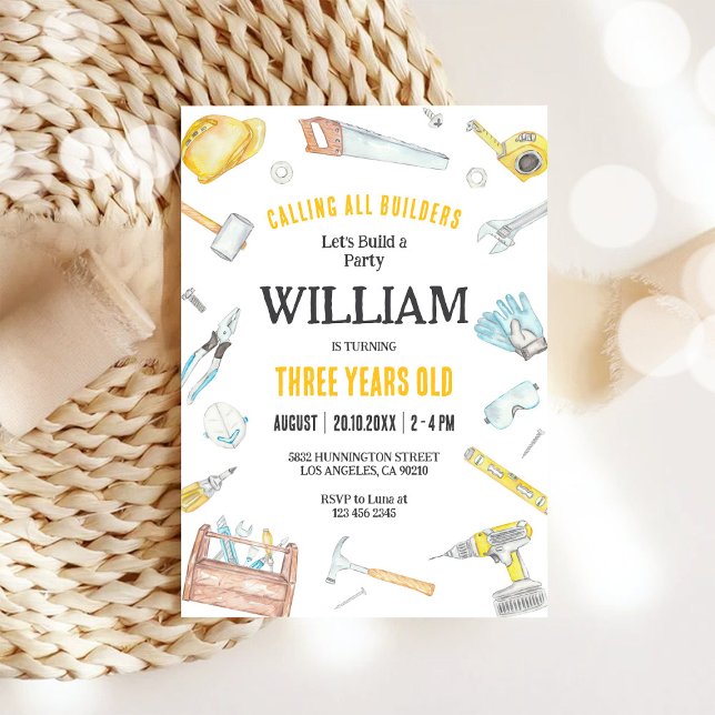 Calling All Builders Kids Boy Birthday Invitation (Creator Uploaded)