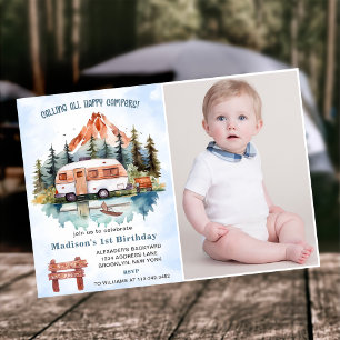 Calling All Campers 1st Birthday Camping Photo  Invitation