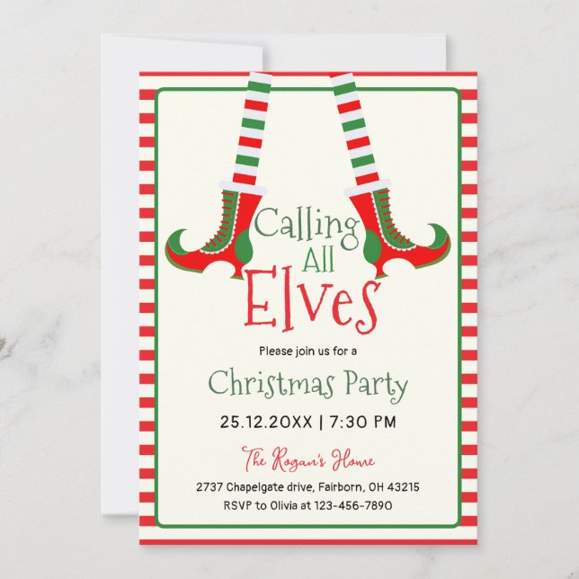 Calling All Elves Holiday Christmas Party Invitation (Front)