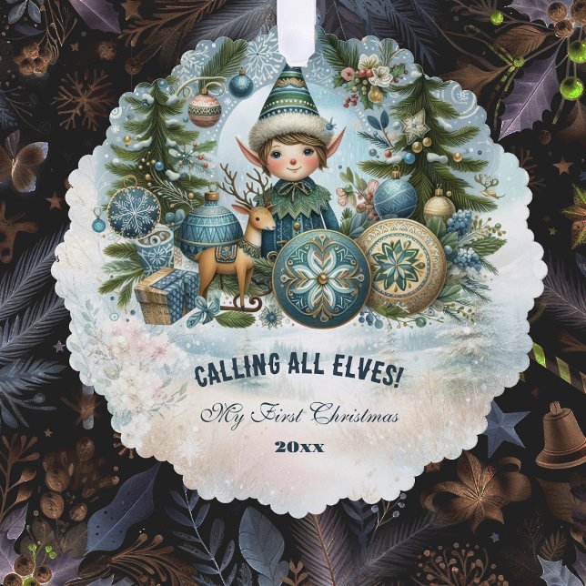 Calling All Elves Snow Christmas Card Ornament  (Calling All Elves Snow Christmas Card Ornament)