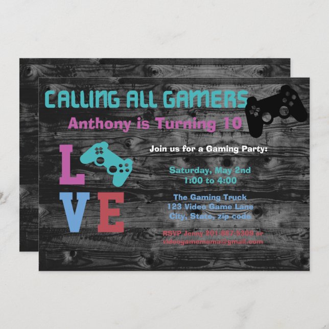 Calling All Gaming Girls Birthday Party Invitation (Front/Back)