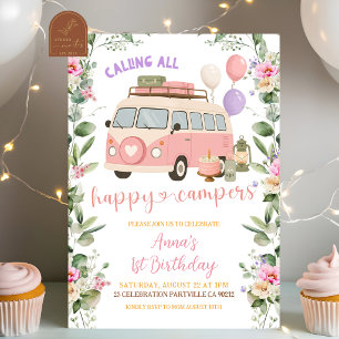 Calling All Happy Campers Adventure Girl Birthday Invitation