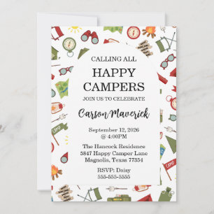 Calling All Happy Campers Kids Birthday Invitation