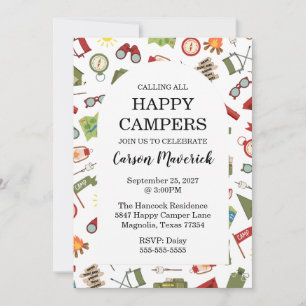 Calling All Happy Campers Kids Birthday Invitation