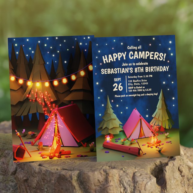 Calling All Happy Campers Under the Stars Birthday Invitation (Calling All Happy Campers Under the Stars Birthday Invitation)