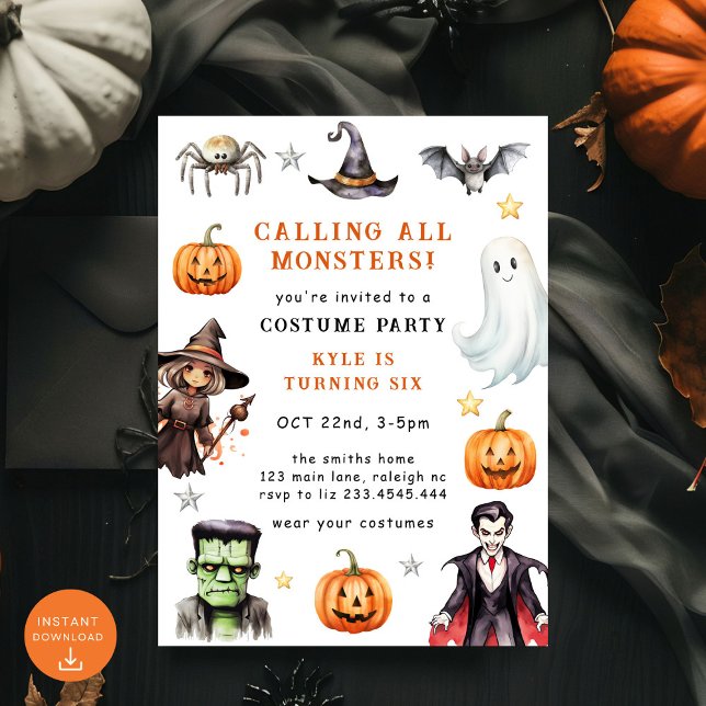Calling All Monsters Costume Halloween Birthday In Invitation (Creator Uploaded)