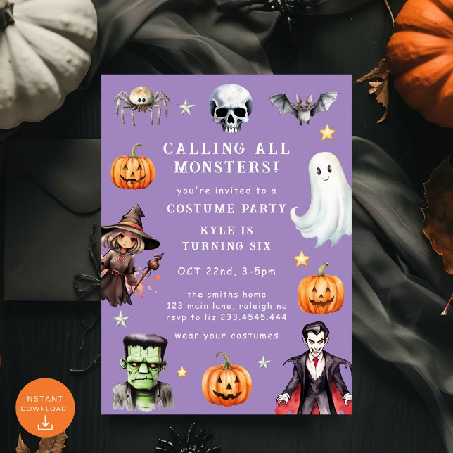 Calling All Monsters Costume Halloween Birthday Invitation (Creator Uploaded)
