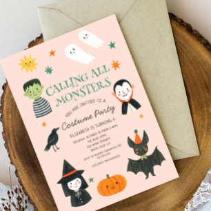 Calling All Monsters Cute Halloween Birthday Invitation