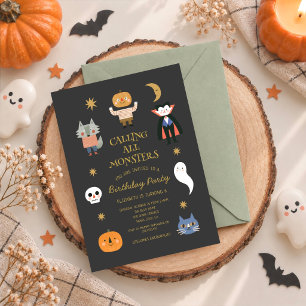 Calling All Monsters Halloween Birthday Party Invitation