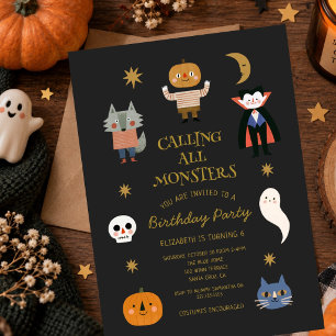 Calling All Monsters Halloween Birthday Party Invitation