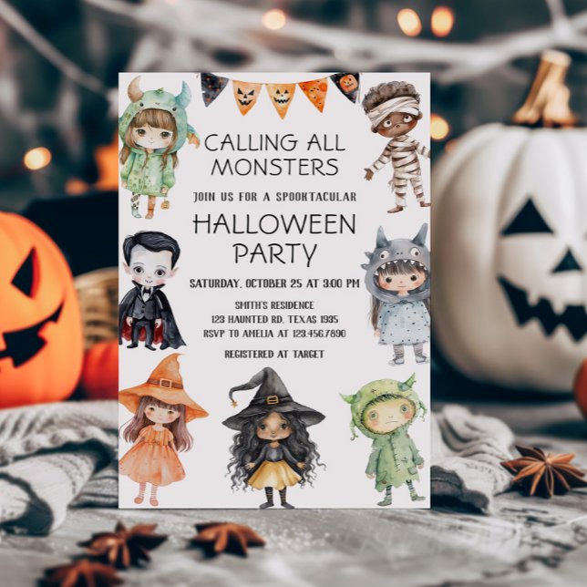 Calling All Monsters Kids Costume Halloween Party  Invitation (Calling All Monsters Kids Costume Halloween Party Invitation)