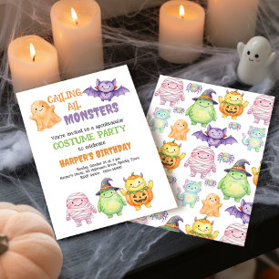 Calling All Monsters Kids Costume Party Birthday Invitation