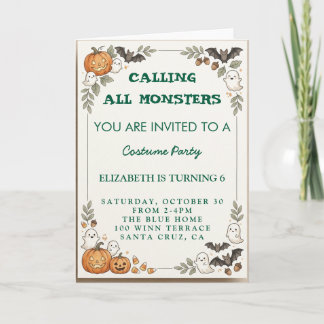 Calling All Monsters Kids Halloween Birthday Costu Invitation