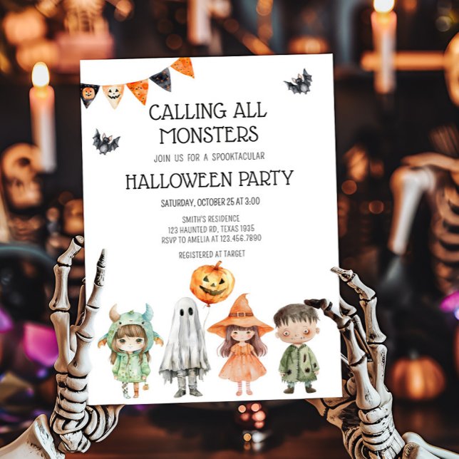 Calling All Monsters Kids Halloween Party Invitation (Calling All Monsters Kids Costume Halloween Party Invitation)