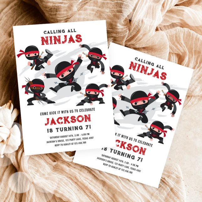 Calling All Ninjas Martial Arts Boy Birthday Invitation (Creator Uploaded)