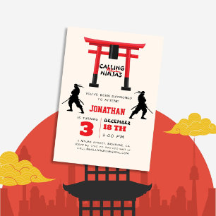 Calling All Ninjas Tori Japanese Birthday Invitation