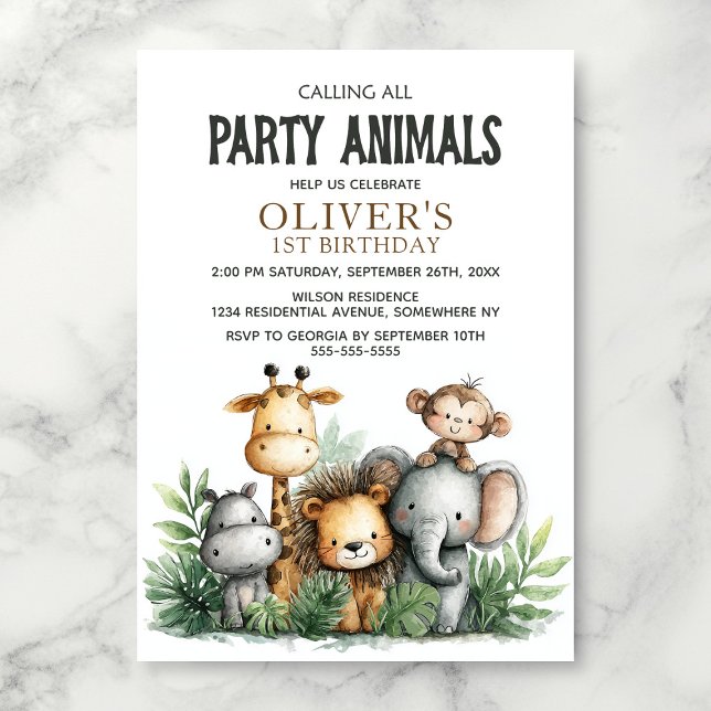 Calling All Party Animals 1st Birthday Party Invitation (Creator Uploaded)