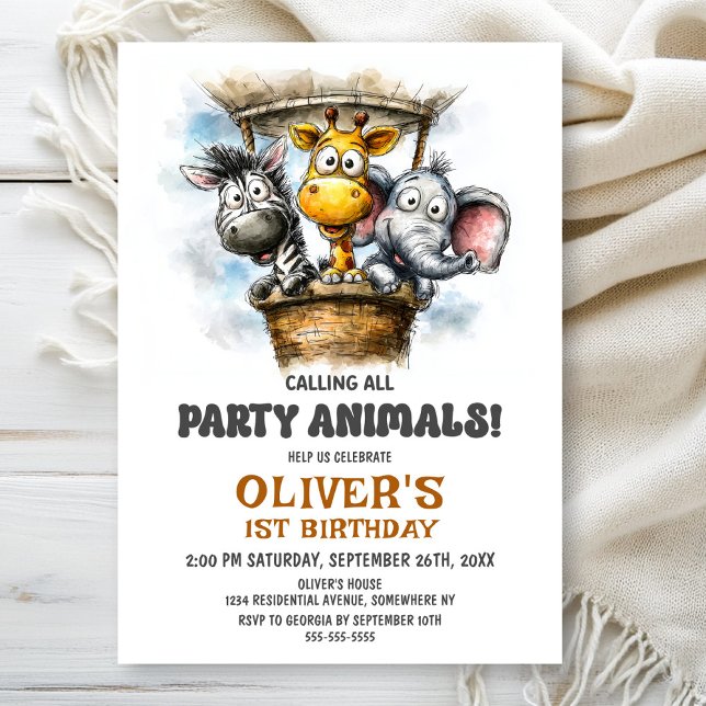 Calling all Party Animals 1st Birthday Party Invitation (Creator Uploaded)