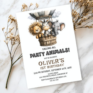 Calling all Party Animals 1st Birthday Party Invitation