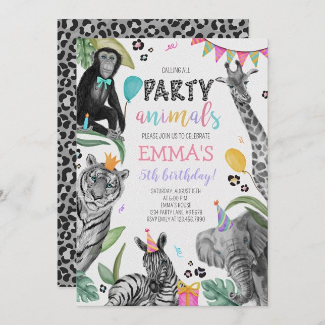 Calling All Party Animals Birthday Invitation (Front/Back)