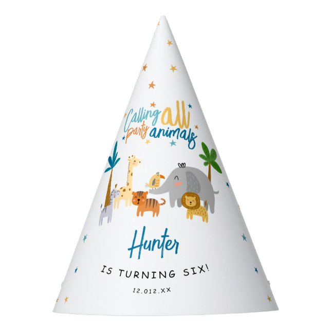 Calling All Party Animals Birthday Party Hat (Front)