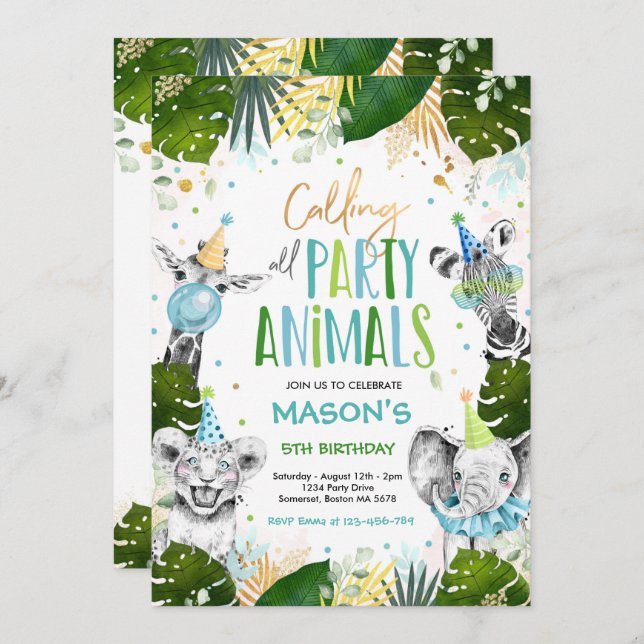 Calling All Party Animals Birthday Safari Birthday Invitation (Front/Back)