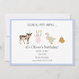 Calling All Party Animals Boy Birthday Invitations