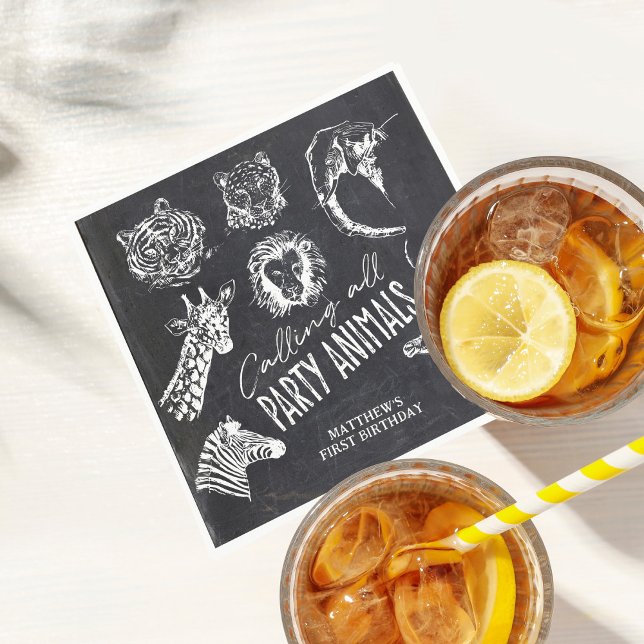 Calling All Party Animals Chalkboard Birthday Napkin (Creator Uploaded)