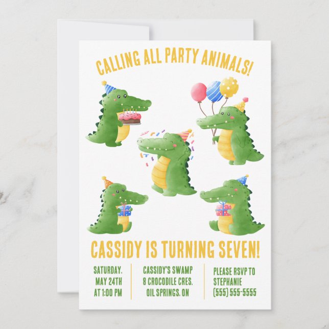 Calling all Party Animals Crocodile Birthday Party Invitation (Front)